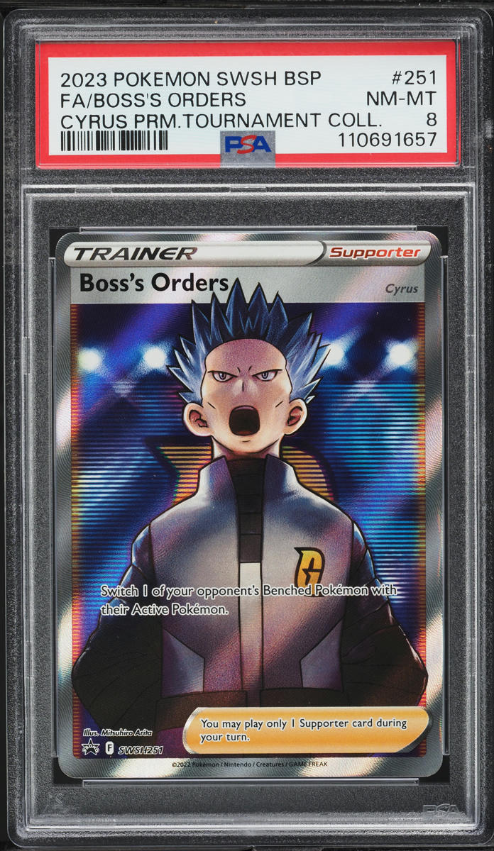 2023 Pokemon SWSH Black Star Promo Cyrus Premium Boss's Orders #251 PSA 8 NM-MT