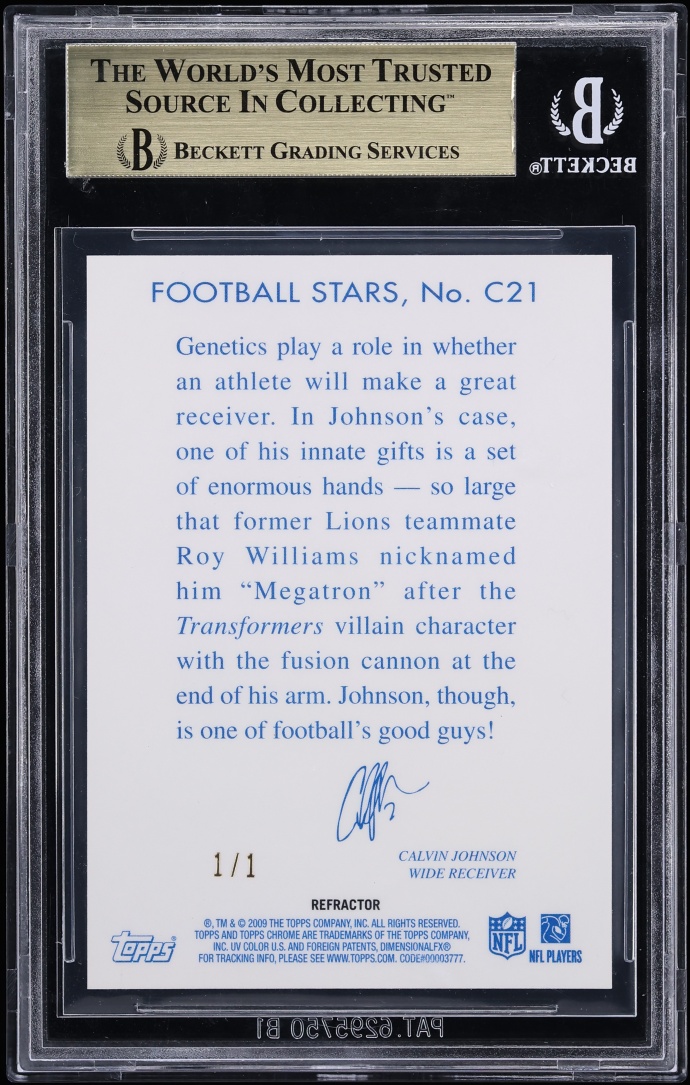 2009 Topps Chrome Chicle Superfractor Calvin Johnson 1/1 #C21 BGS 9.5 GEM MINT - Photo 2