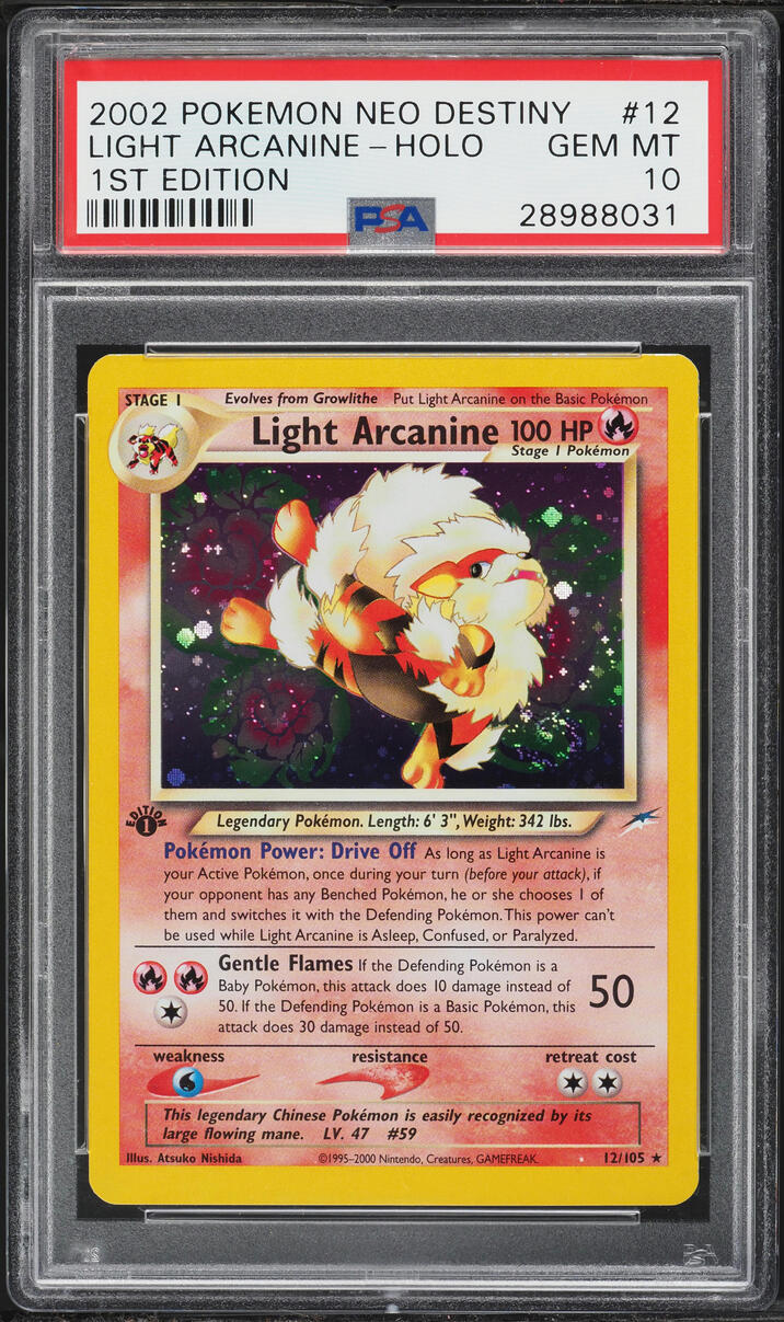 2002 Pokemon Neo Destiny 1st Edition Holo Light Arcanine #12 PSA 10 GEM MINT