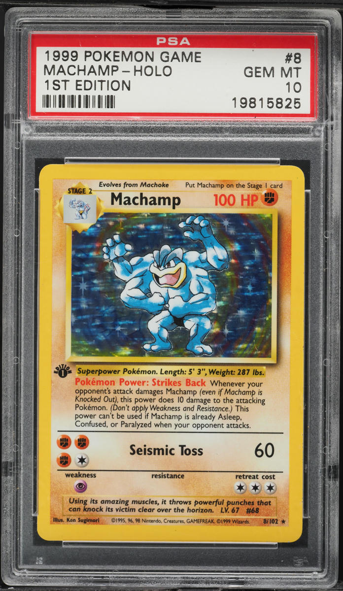 1999 Pokemon Base Set 1st Edition Holo Machamp #8 PSA 10 GEM MINT on ...