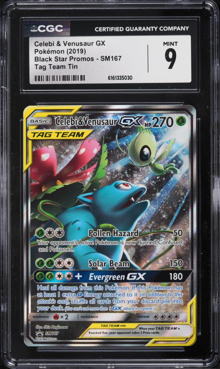 2019 Pokemon Sun & Moon Promo Tag Team Tin Alt Art Celebi & Venusaur GX #SM167 CGC 9 MINT