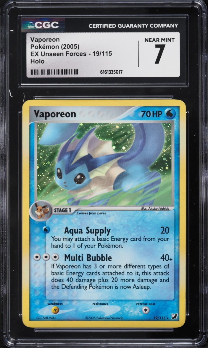 2005 Pokemon EX Unseen Forces Holo Vaporeon #19 CGC 7 NRMT