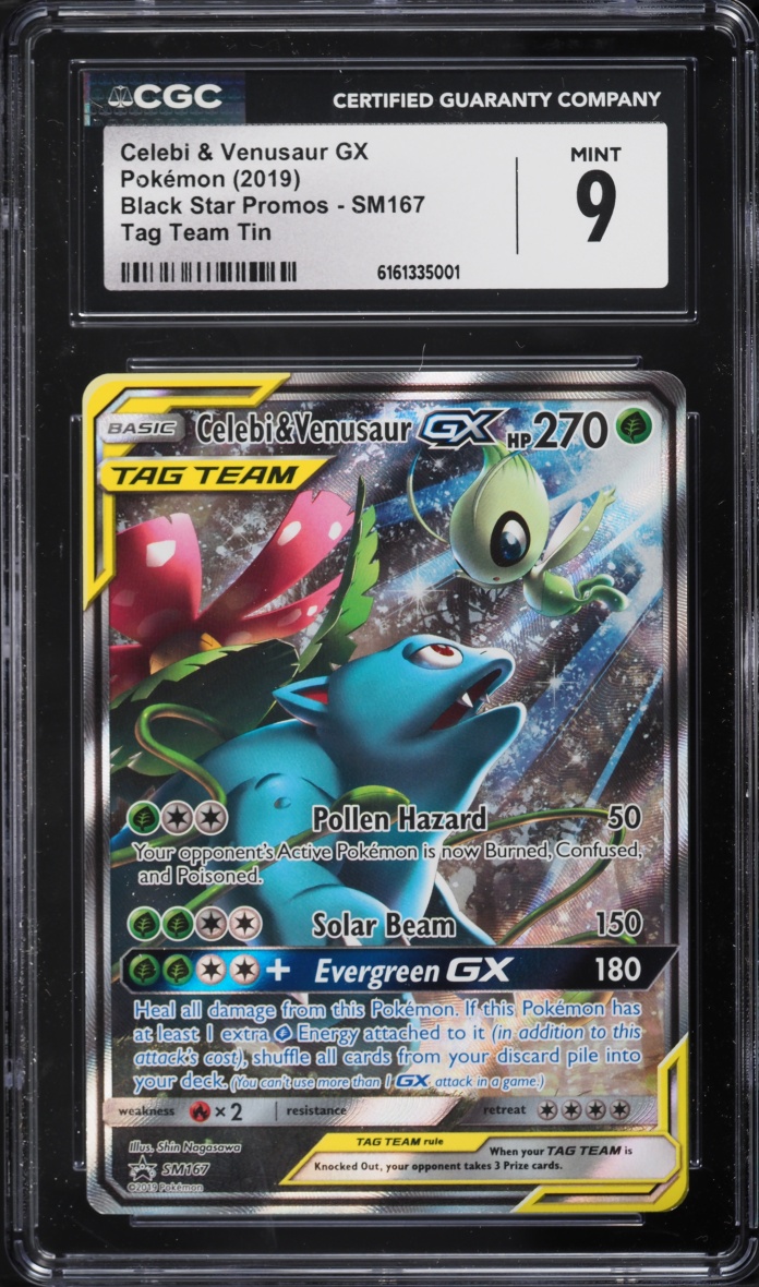2019 Pokemon Sun & Moon Promo Tag Team Tin Alt Art Celebi & Venusaur GX #SM167 CGC 9 MINT