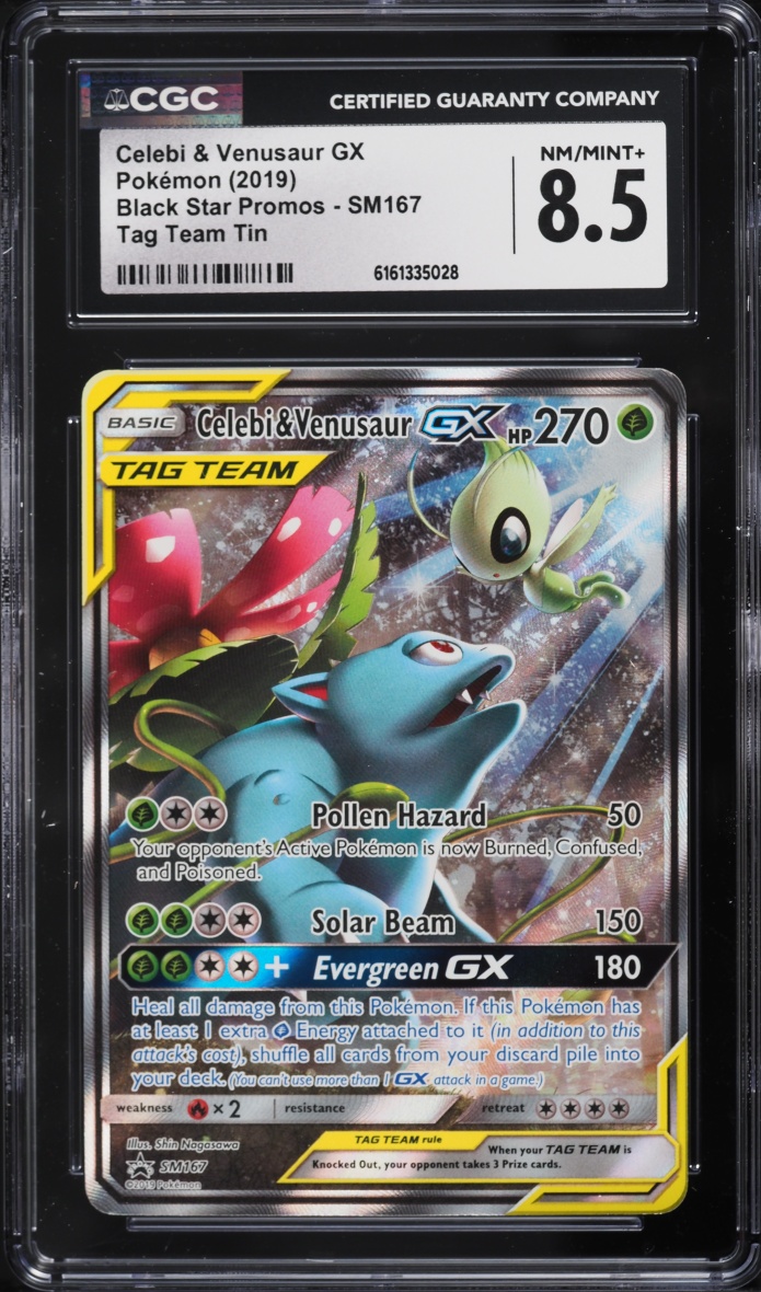 2019 Pokemon Sun & Moon Promo Tag Team Tin Alt Art Celebi & Venusaur GX #SM167 CGC 8.5 NM-MT+