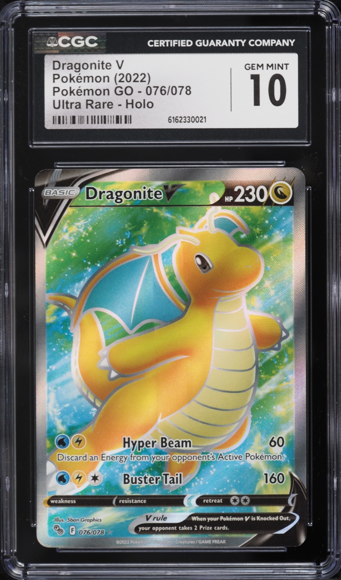 2022 Pokemon Sword & Shield Pokemon GO Full Art Dragonite V #76 CGC 10 GEM MINT