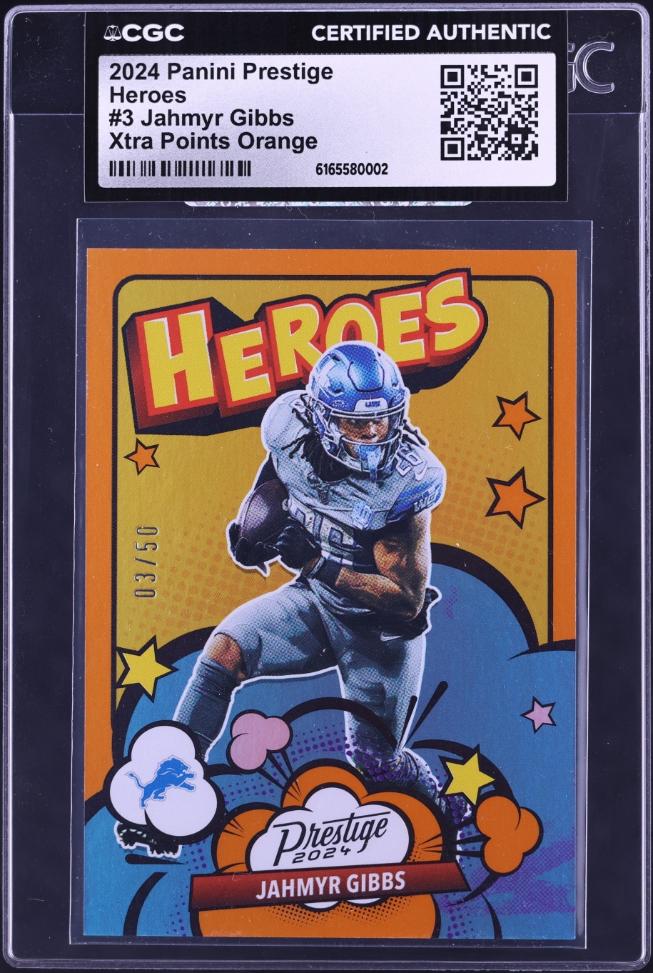 2024 Panini Prestige Heroes Xtra Points Orange Jahmyr Gibbs /50 #3 CGC AUTH
