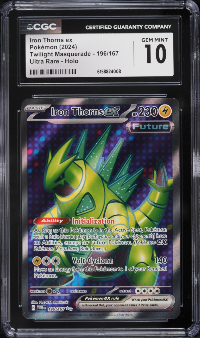 2024 Pokemon Scarlet & Violet Twilight Masquerade Full Art Iron Thorns Ex #196 CGC 10 GEM MINT