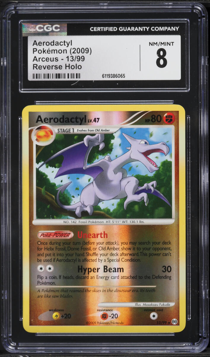 2009 Pokemon Platinum Arceus Reverse Holo Aerodactyl #13 CGC 8 NM-MT