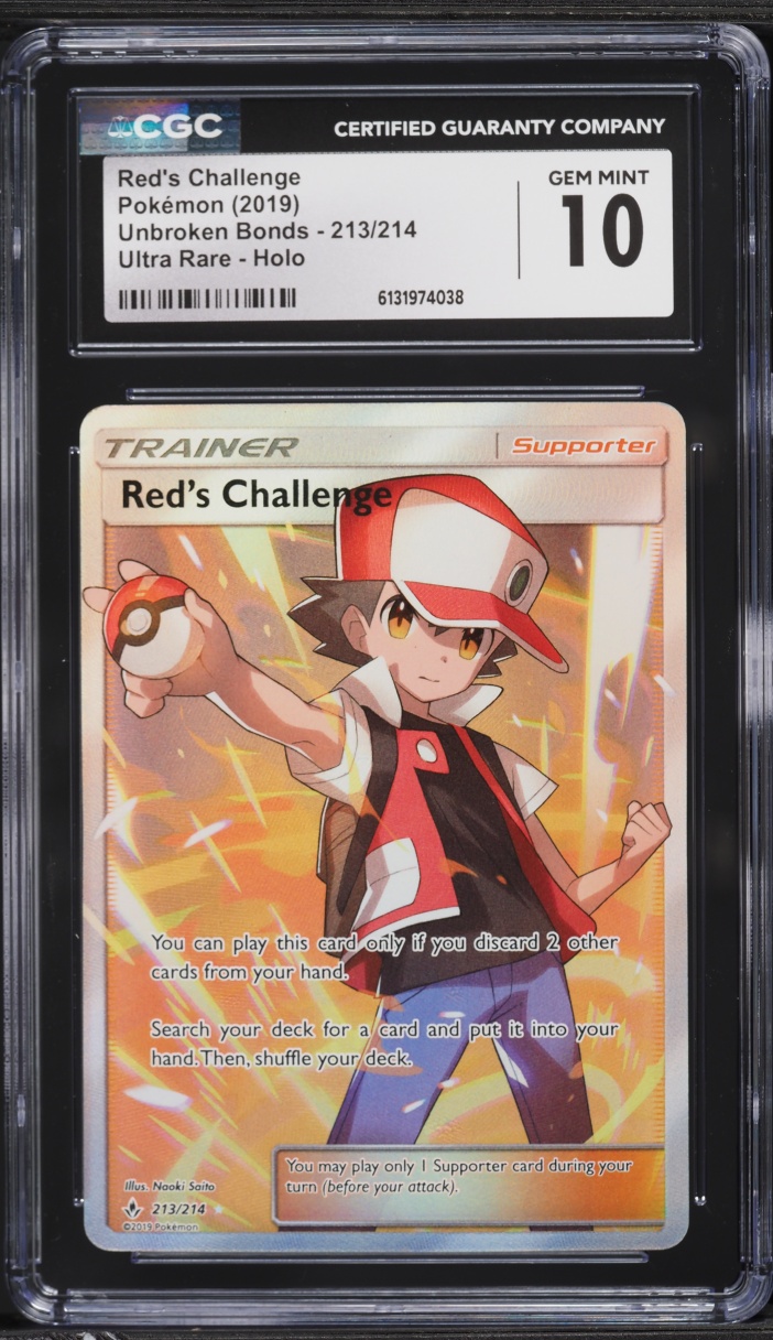2019 Pokemon Sun & Moon Unbroken Bonds Full Art Red's Challenge #213 CGC 10 GEM MINT
