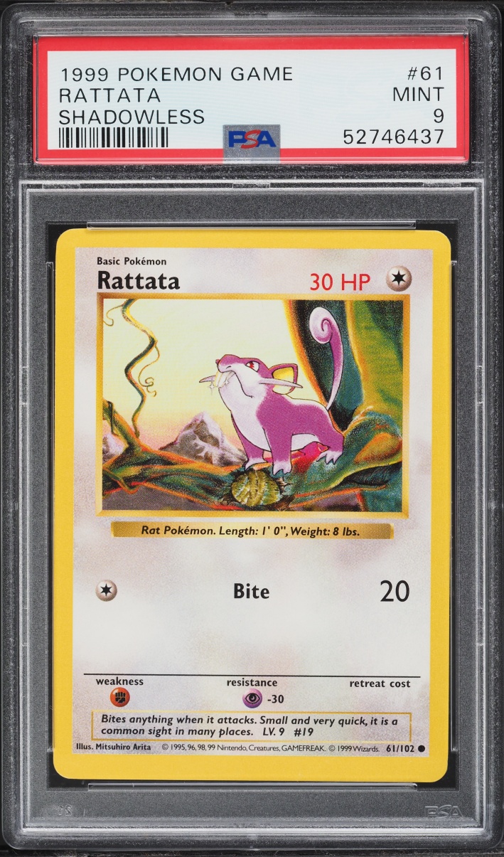 1999 Pokemon Base Set Shadowless Rattata #61 PSA 9 MINT