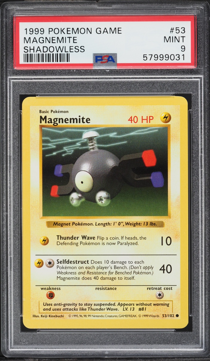 1999 Pokemon Base Set Shadowless Magnemite #53 PSA 9 MINT