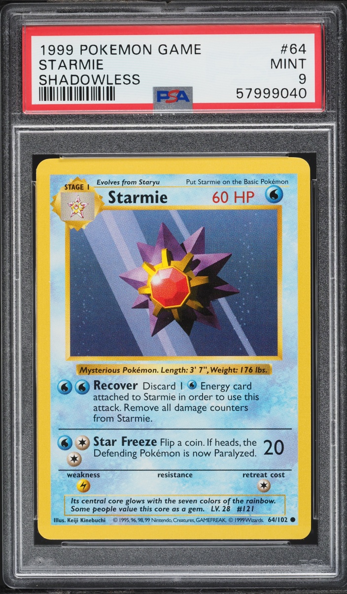 1999 Pokemon Base Set Shadowless Starmie #64 PSA 9 MINT