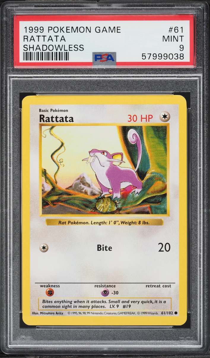 1999 Pokemon Base Set Shadowless Rattata #61 PSA 9 MINT