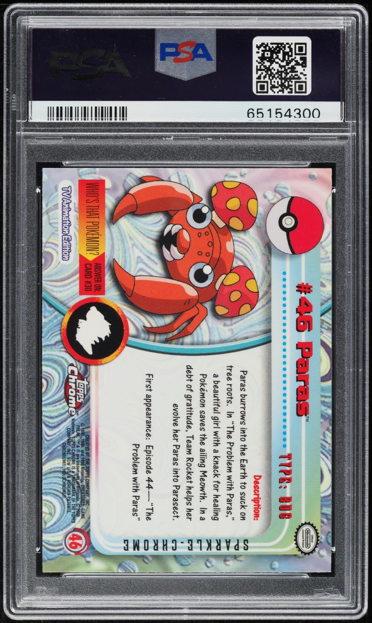2000 Topps Chrome Pokemon TV Series Sparkle Paras #46 PSA 10 GEM MINT