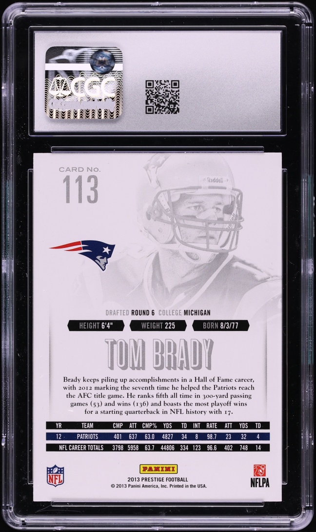 2013 Panini Prestige Tom Brady #113 CGC 9 MINT