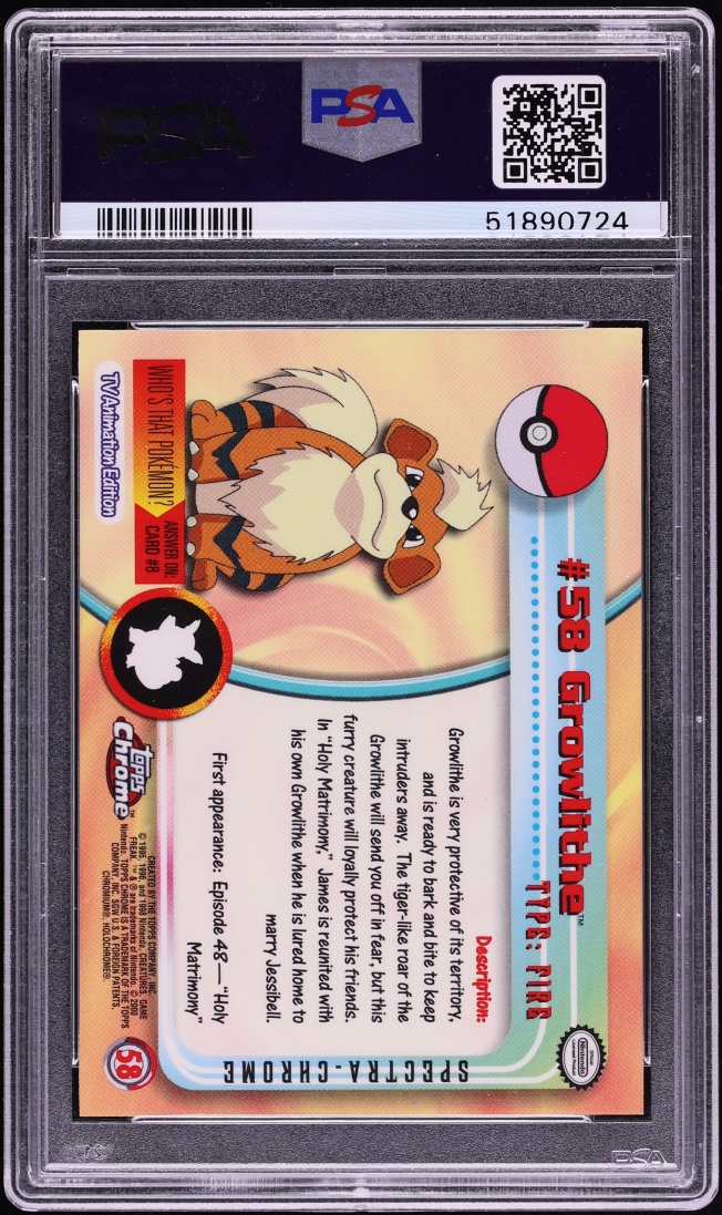2000 Topps Chrome Pokemon T.V. Spectra Growlithe #58 PSA 9 MINT