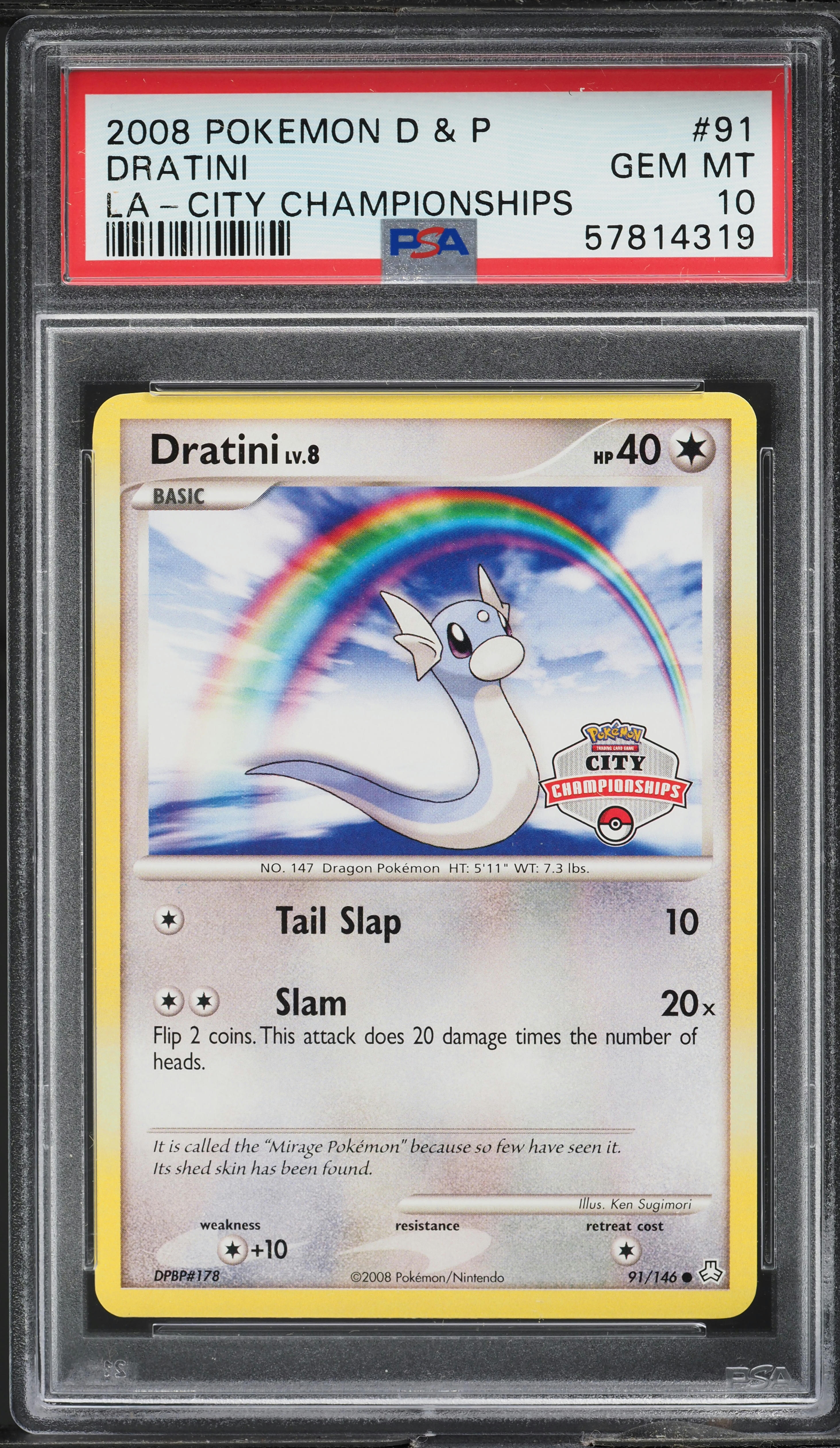 2008 Pokemon Diamond & Pearl Legends Awakened City Championships Dratini #91 PSA 10 GEM MINT