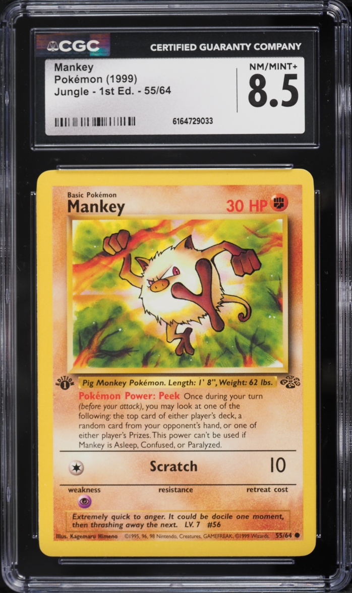 1999 Pokemon Jungle 1st Edition Mankey #55 CGC 8.5 NM-MT+
