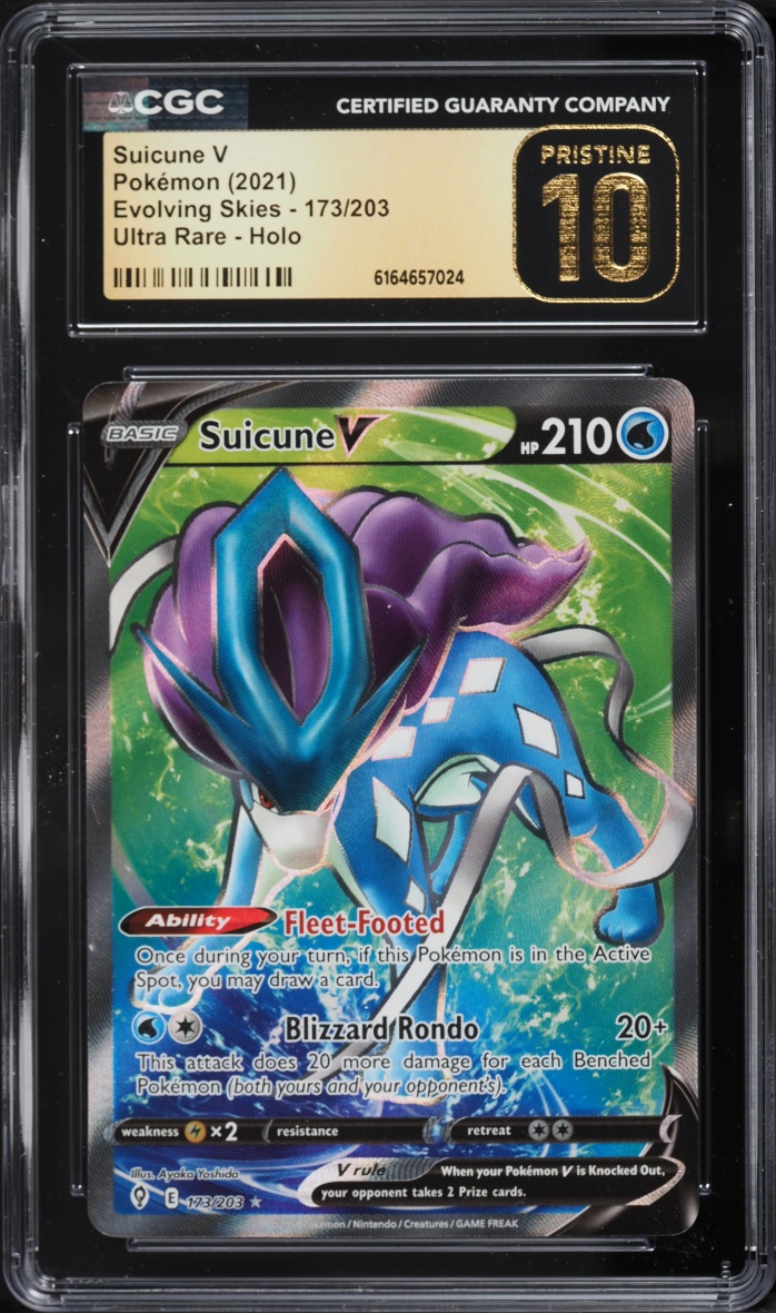 2021 Pokemon Sword & Shield Evolving Skies Full Art Suicune V #173 CGC 10 PRISTINE