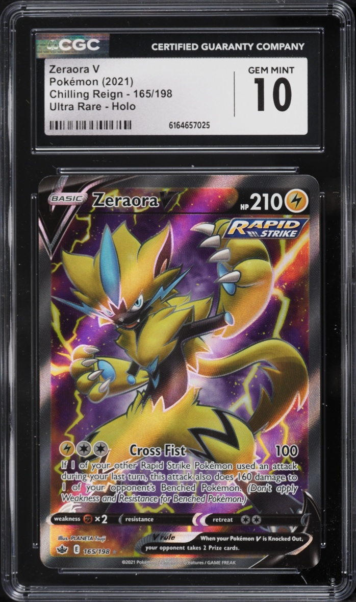 2021 Pokemon Sword & Shield Chilling Reign Full Art Zeraora V #165 CGC 10 GEM MINT