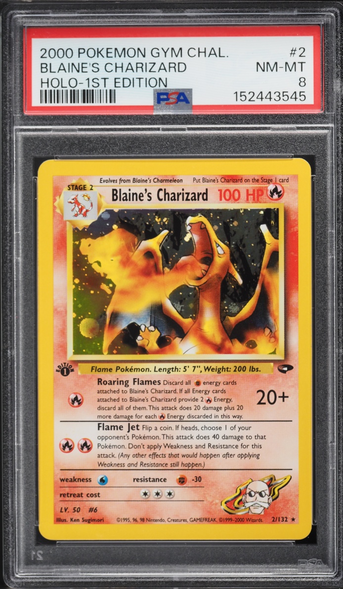 2000 Pokemon Gym Challenge 1st Edition Holo Blaine's Charizard #2 PSA 8 NM-MT