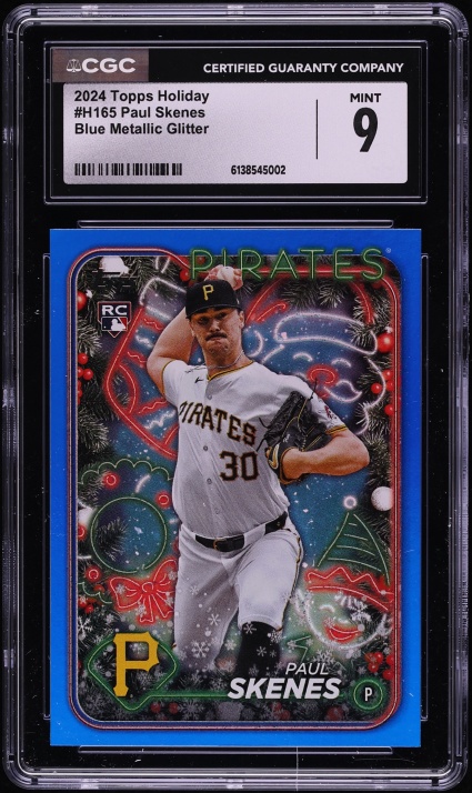 2024 Topps Holiday Blue Metallic Glitter Paul Skenes ROOKIE #H165 CGC 9 MINT