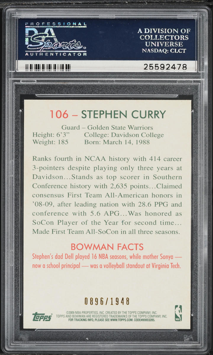 2009 Bowman '48 Blue Stephen Curry /1948 #106 PSA 10 GEM MINT