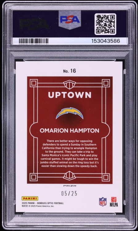 2025 Donruss Optic Uptown White Pandora Omarion Hampton ROOKIE /25 #16 PSA 10 GEM MINT