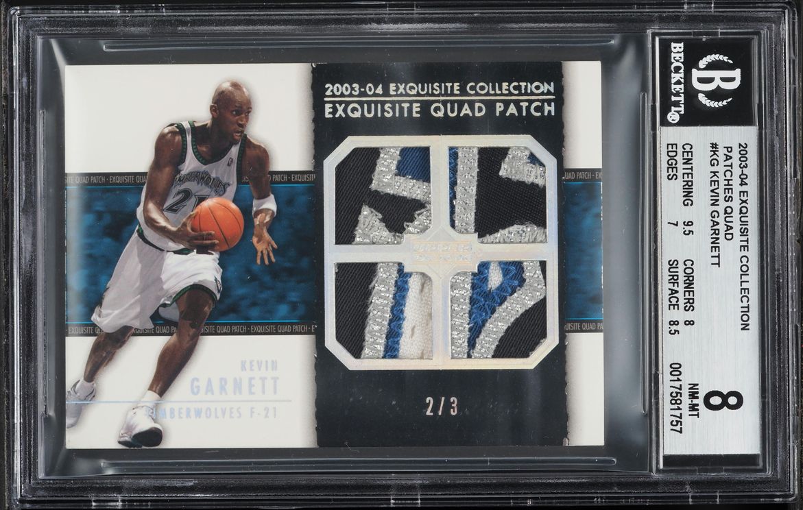 2003 Exquisite Collection Quad Kevin Garnett PATCH /3 #E4P-KG BGS 8 NM-MT
