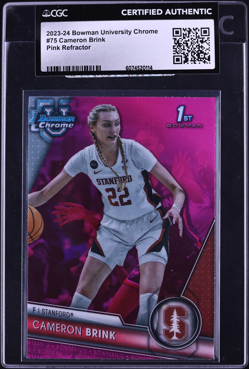 2023 Bowman Chrome University Pink Refractor Cameron Brink ROOKIE #75 CGC AUTH
