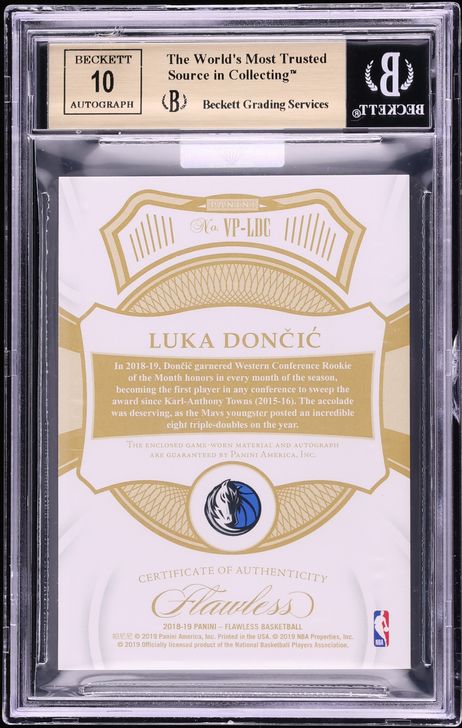 2018 Panini Flawless Green Luka Doncic ROOKIE PATCH AUTO /5 #VP-LDC MBA BGS 9.5 GEM MINT