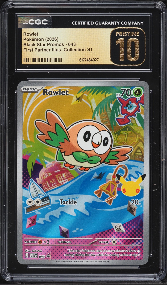 2026 Pokemon Mega Promo First Partner Illustration S1 Full Art Rowlet #43 CGC 10 PRISTINE