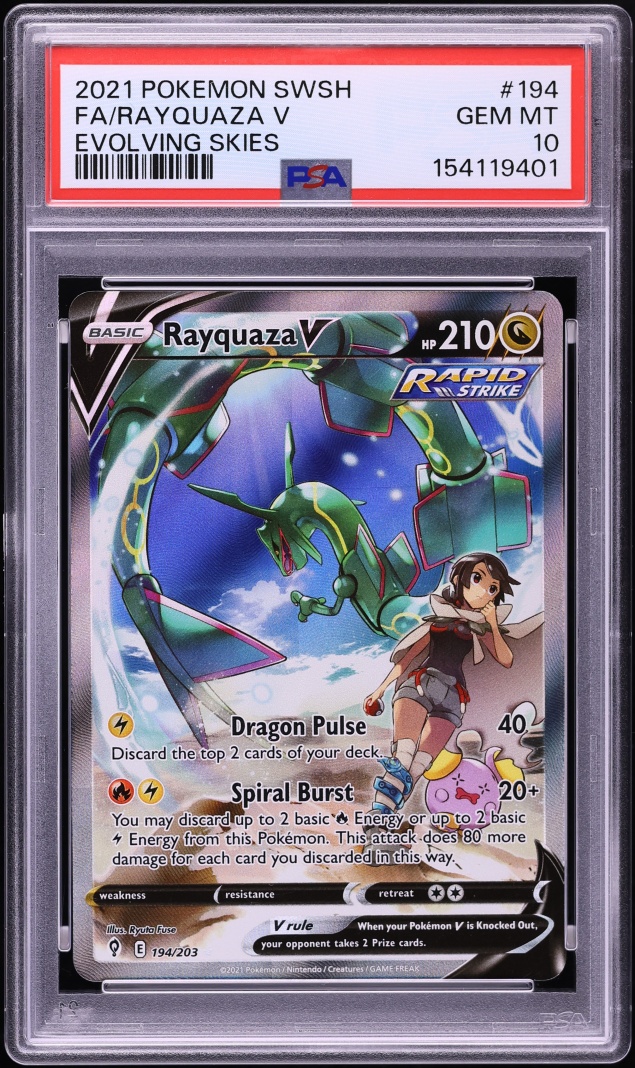 2021 Pokemon SWSH Evolving Skies Full Art Rayquaza V #194 PSA 10 GEM MINT