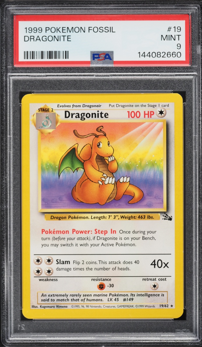 1999 Pokemon Fossil Dragonite #19 PSA 9 MINT