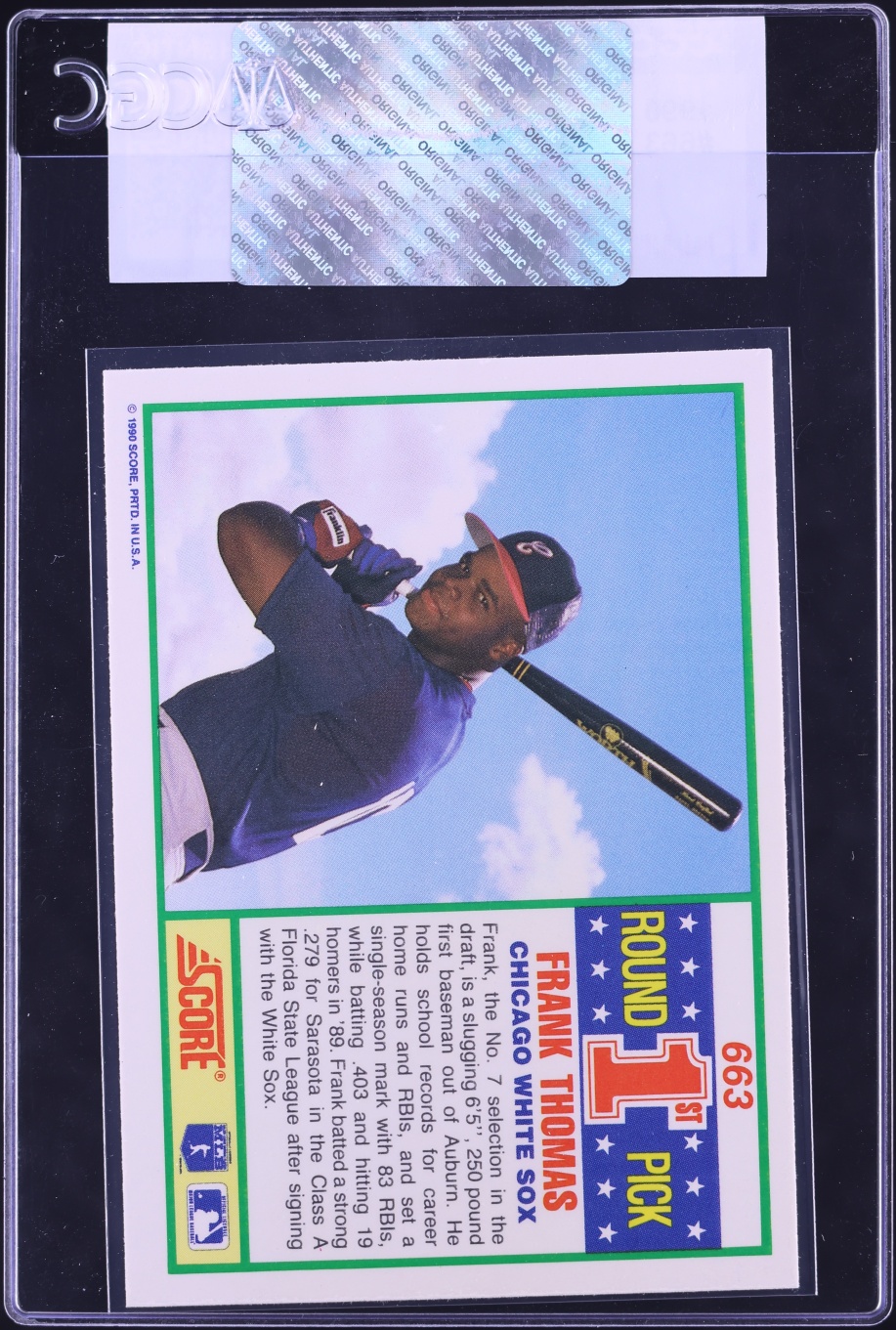 1990 Score Frank Thomas ROOKIE #663 CGC AUTH