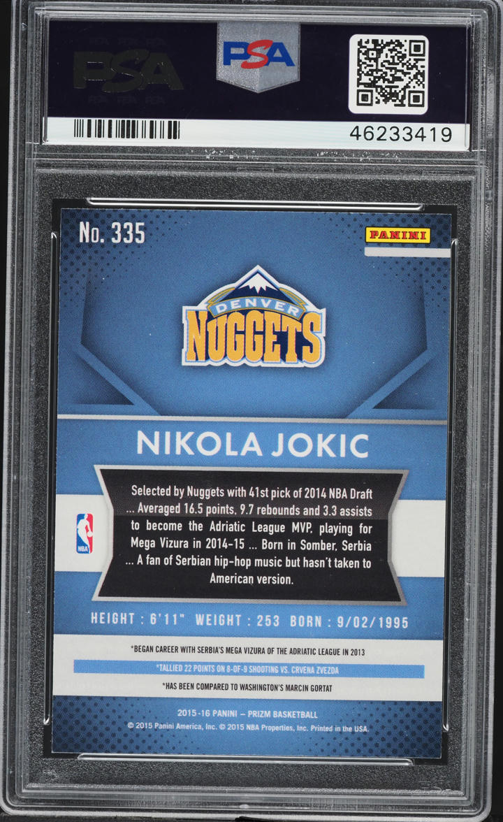 2015 Panini Prizm Nikola Jokic ROOKIE #335 PSA 10 GEM MINT - Photo 2