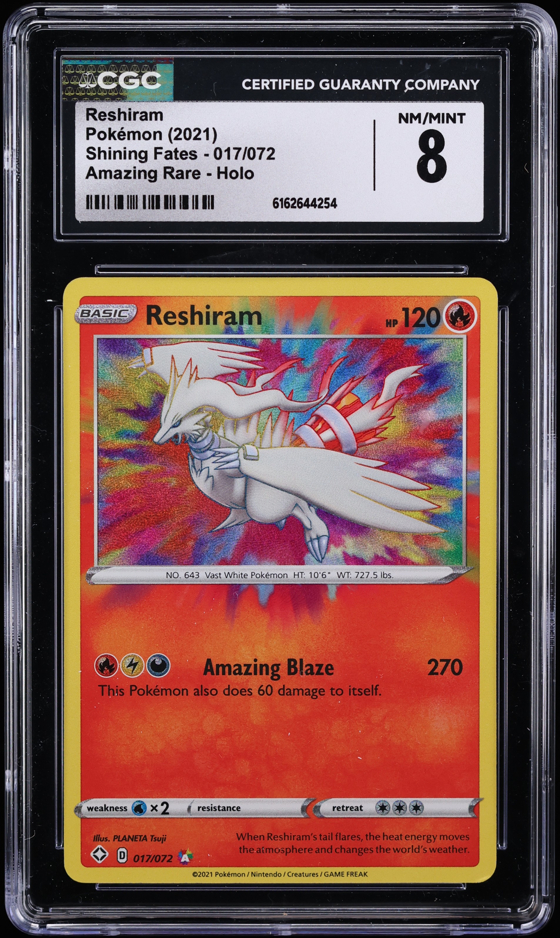 2021 Pokemon Sword & Shield Shining Fates Amazing Rare Reshiram #17 CGC 8 NM-MT
