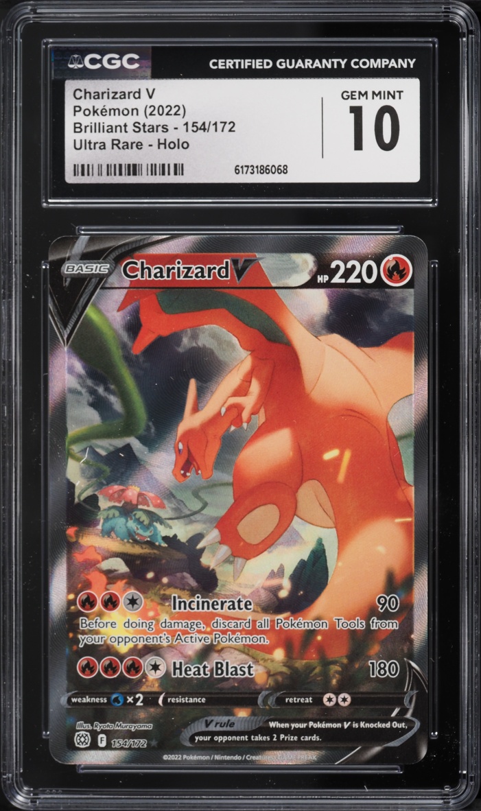 2022 Pokemon Sword & Shield Brilliant Stars Full Art Charizard V #154 CGC 10 GEM MINT