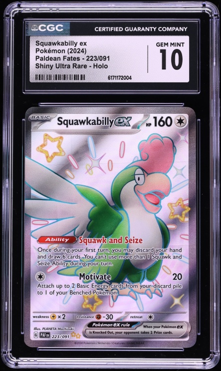 2024 Pokemon Scarlet & Violet Paldean Fates Shiny Squawkabilly EX #223 CGC 10 GEM MINT