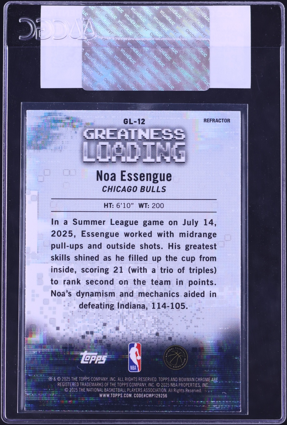 2025 Bowman Chrome Greatness Loading Refractor Noa Essengue ROOKIE #GL-12 CGC AUTH