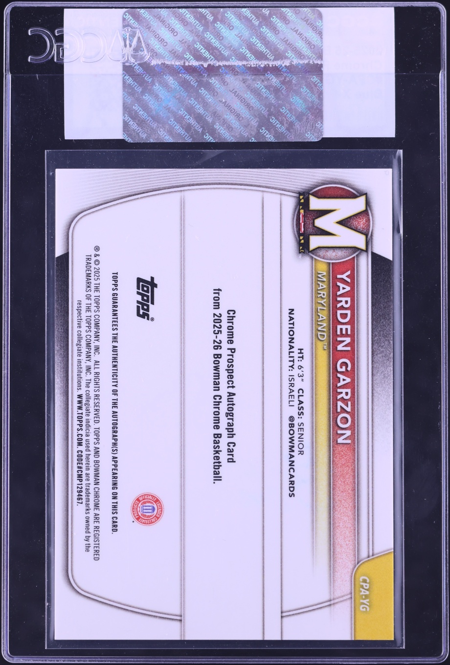 2025 Bowman Chrome University Blue Xfractor Yarden Garzon ROOKIE AUTO /150 #CPA-YG CGC AUTH