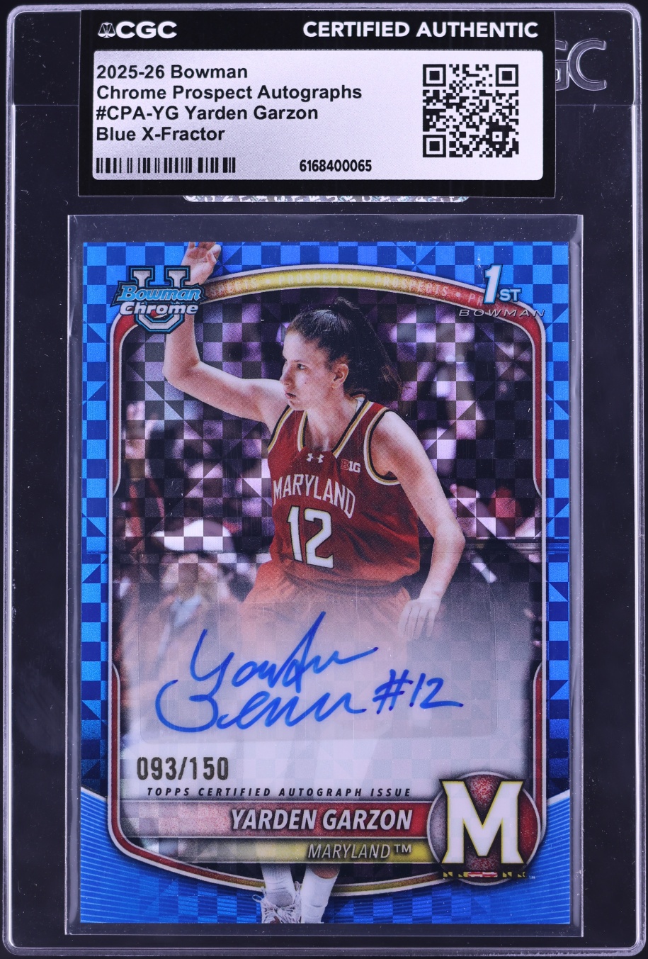 2025 Bowman Chrome University Blue Xfractor Yarden Garzon ROOKIE AUTO /150 #CPA-YG CGC AUTH