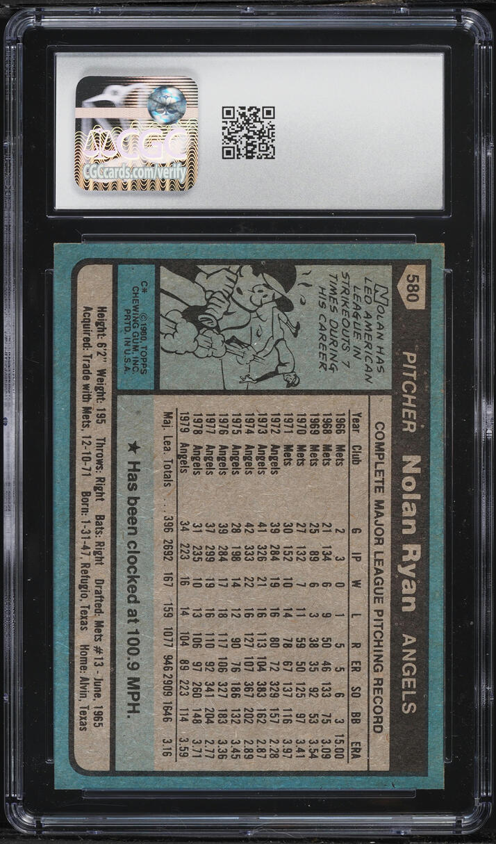 1980 Topps Nolan Ryan ALL-STAR #580 CGC 8.5 NM-MT+