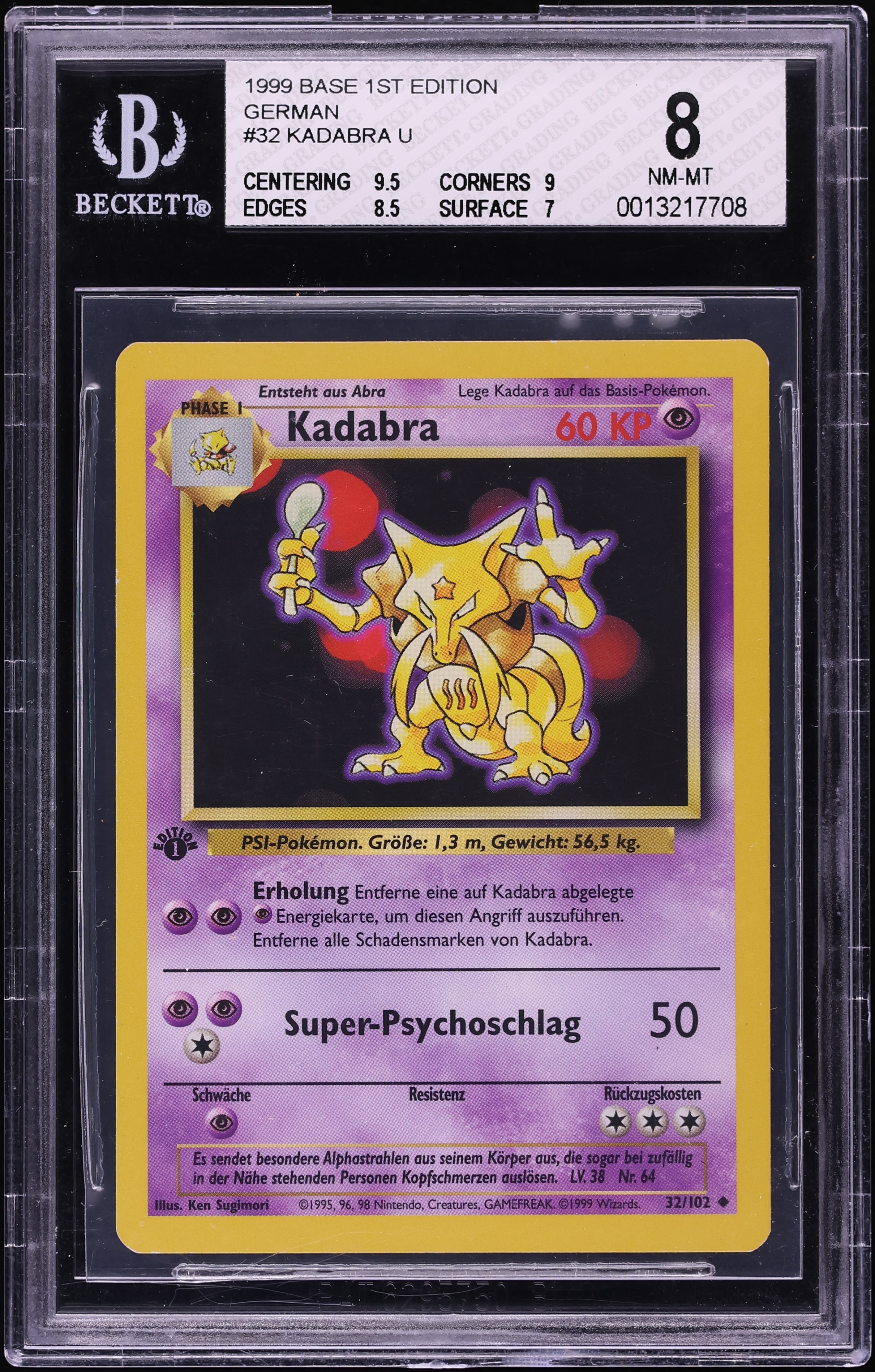 1999 Pokemon German Base Set 1st Edition Kadabra #32 BGS 8 NM-MT