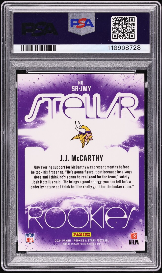 2024 Panini Rookies & Stars Stellar J.J. McCarthy ROOKIE #SR-JMY PSA 10 GEM MINT