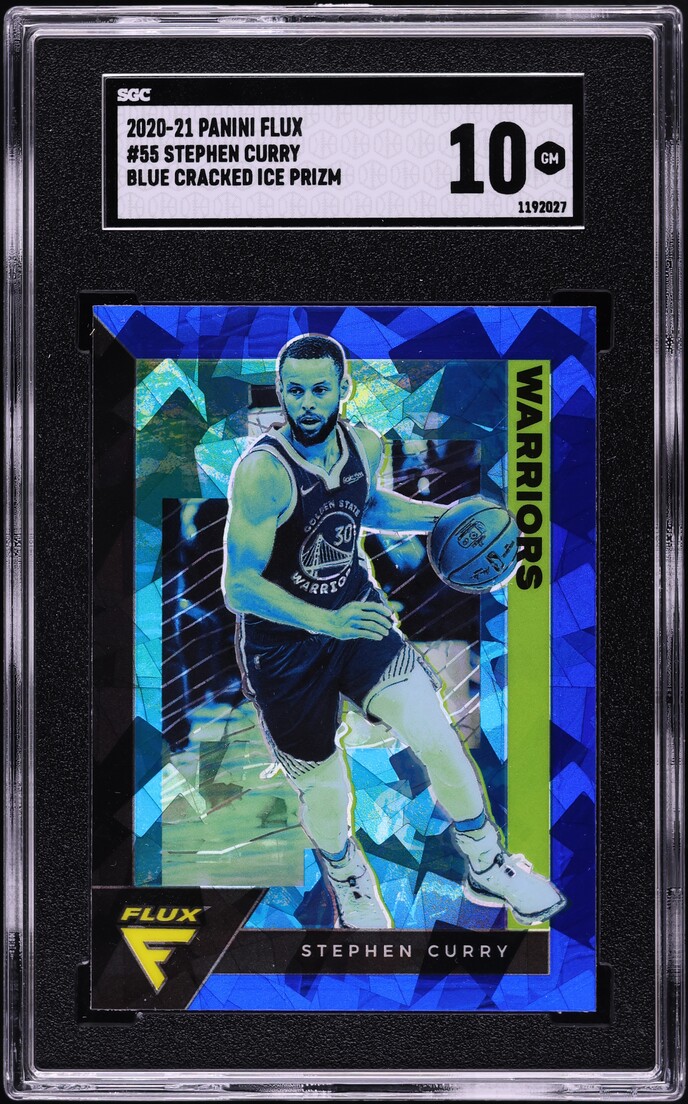 2020 Panini Flux Blue Cracked Ice Prizm Stephen Curry #55 SGC 10 GEM MINT
