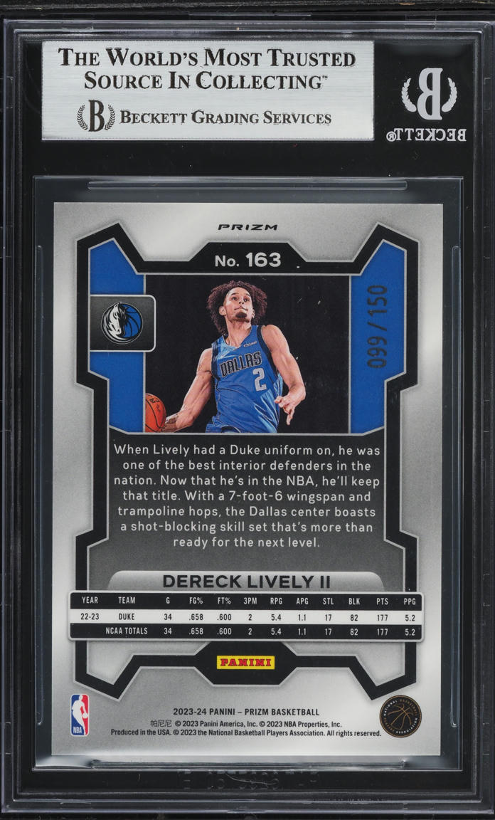 2023 Panini Prizm Fast Break Blue Dereck Lively II ROOKIE /150 #163 BGS 8.5