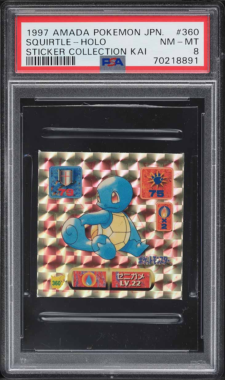 1997 Pokemon Japanese Amada Sticker Collection Kai Holo Squirtle #360 PSA 8 Nm-Mt