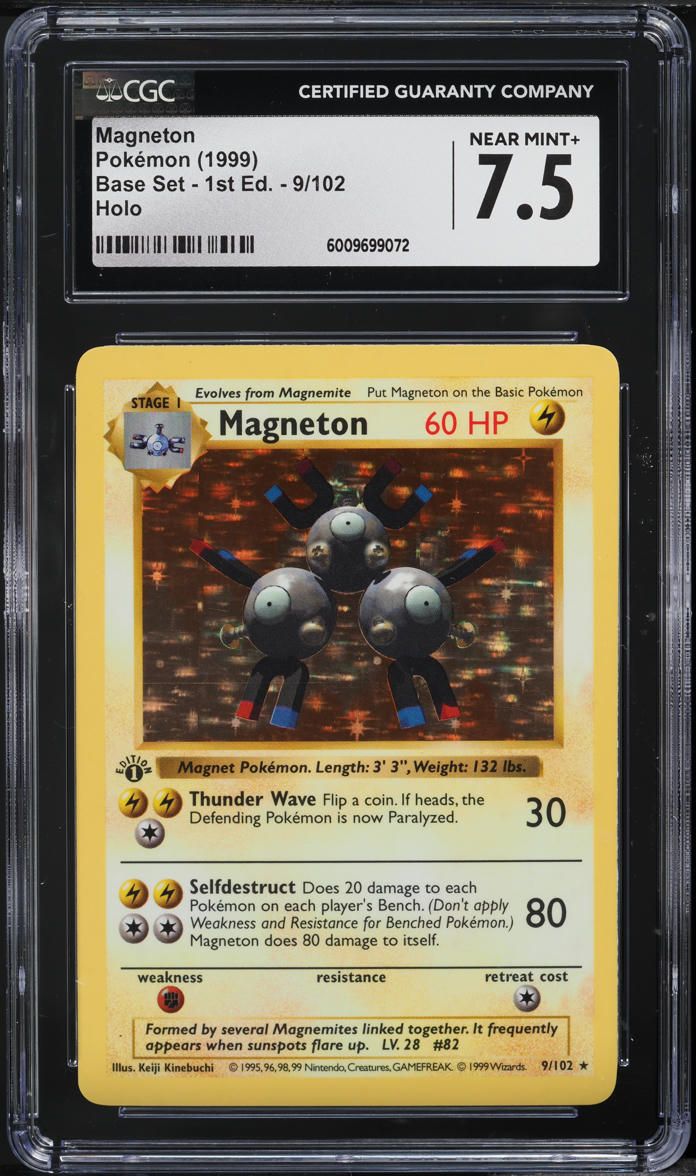 1999 Pokemon Base Set Shadowless 1st Edition Holo Magneton #9 CGC 7.5 NRMT+