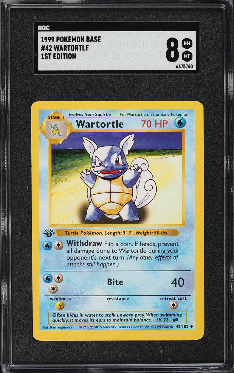 1999 Pokemon Base Set Shadowless 1st Edition Wartortle #42 SGC 8 NM-MT